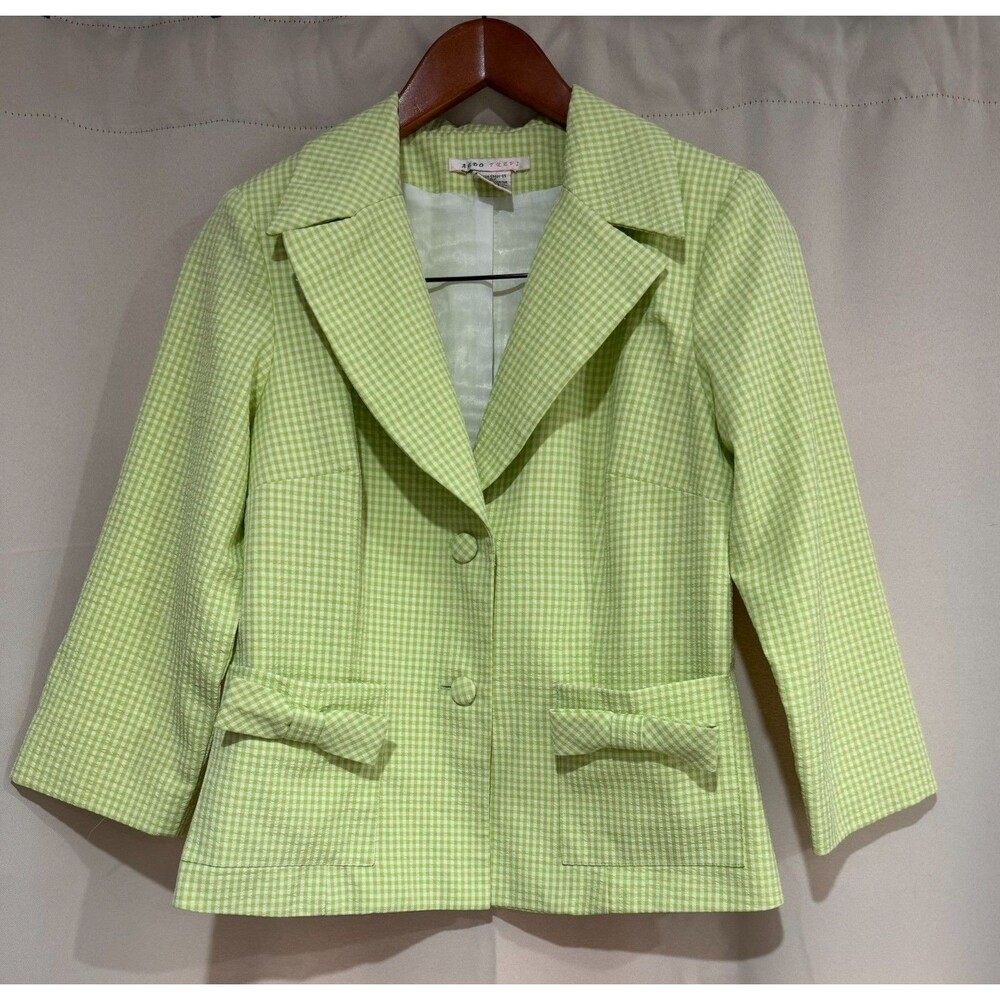 Y2K Green Gingham Blazer Jacket Bow Pockets Coquette Preppy Womens 6